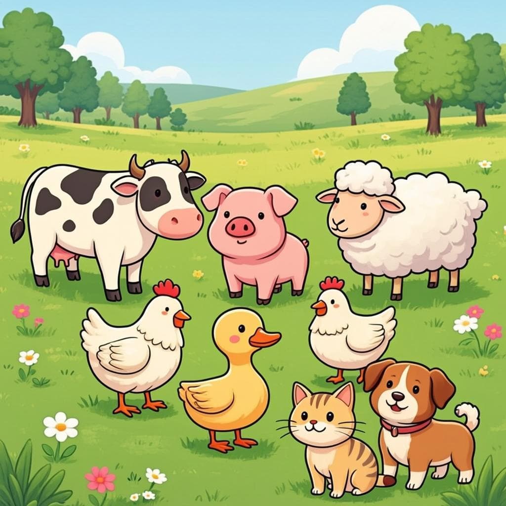 Nhóm thú nuôi pixel trên thảm cỏ